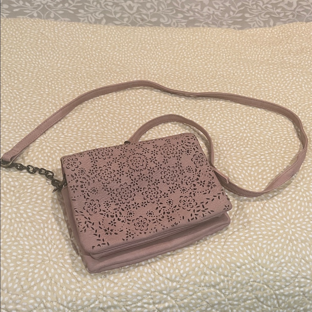 Elegant Pink Laser-Cut Crossbody Bag